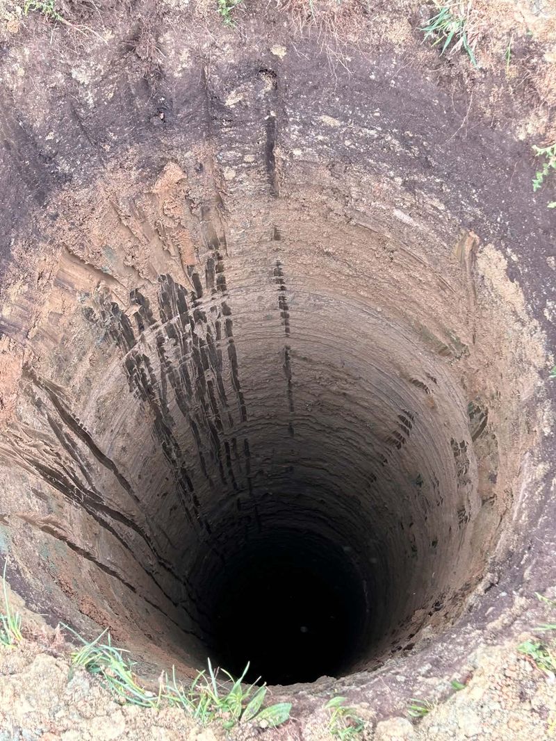Looking down into a freshly drilled hole